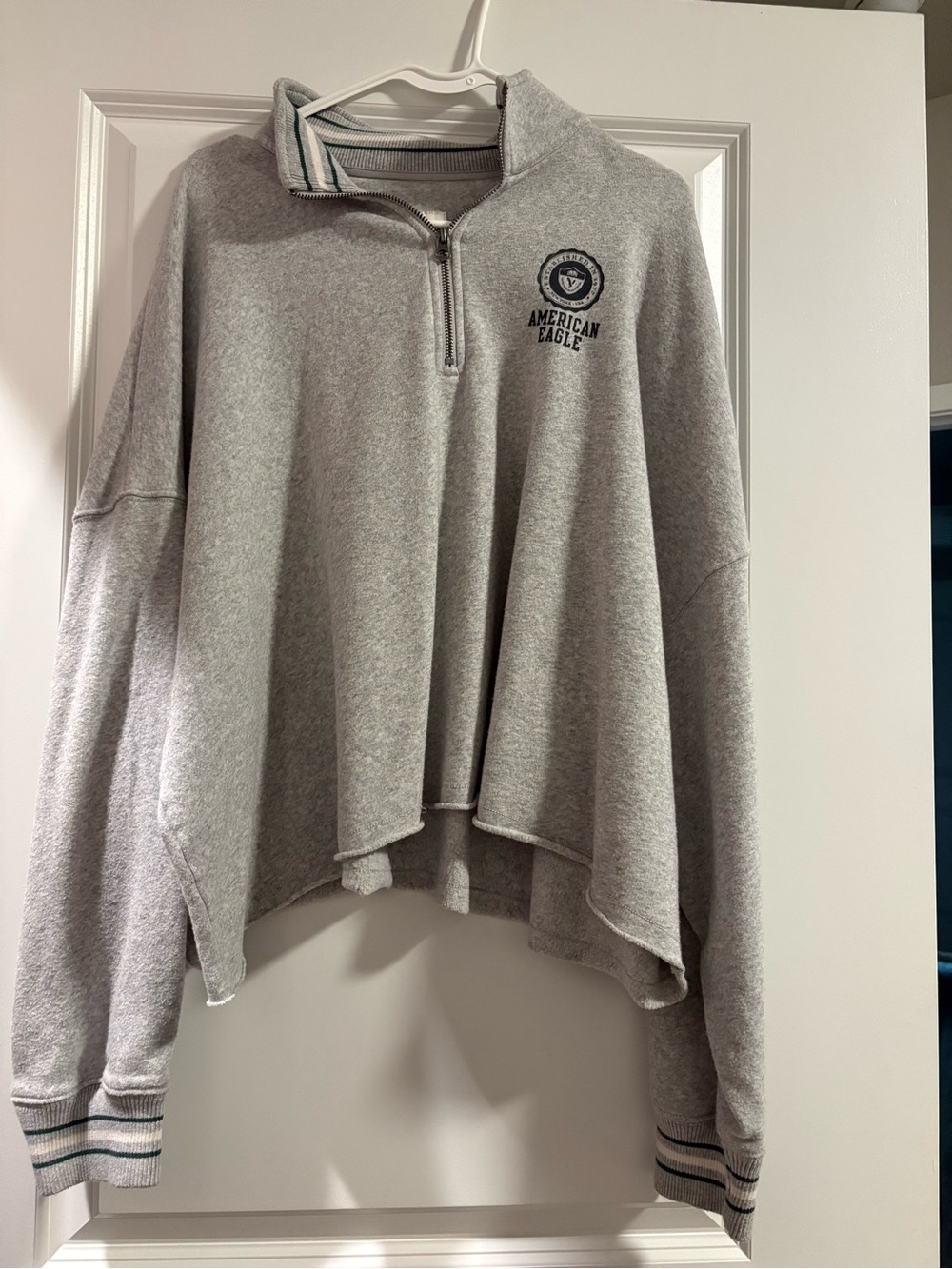 American Eagle Outfitters Gray quarter-Zip Cropped- Womens Sweaters